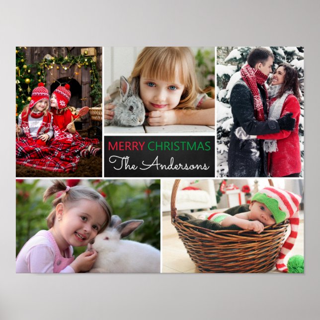 Modern Photo Collage Merry Christmas Poster (Front)