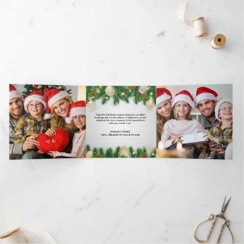 Modern Photo Collage Merry Christmas Tri_Fold Holiday Card