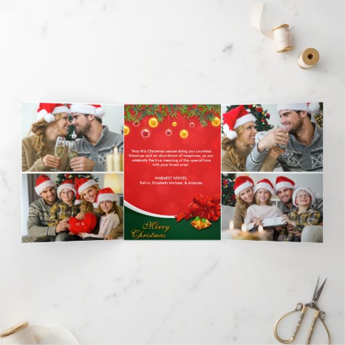 Modern Photo Collage Merry Christmas Tri_Fold Holiday Card