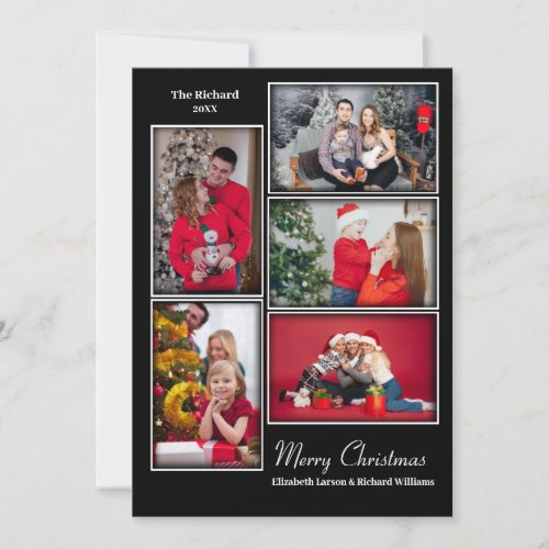 Modern Photo Collage Minimal Black Christmas Holiday Card