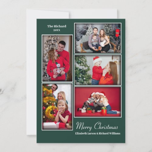 Modern Photo Collage Minimal Green Christmas Holiday Card