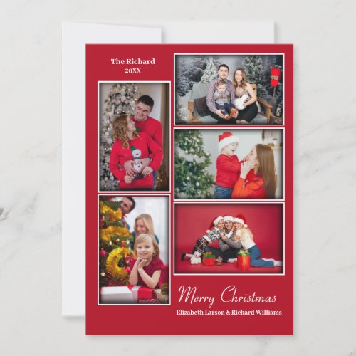 Modern Photo Collage Minimal Red Christmas Holiday Card