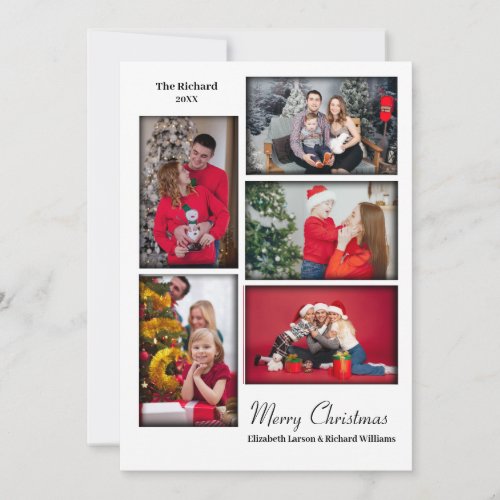 Modern Photo Collage Minimal White Christmas Holiday Card