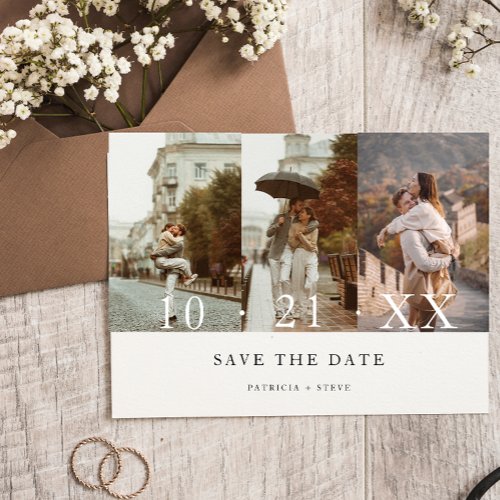 Modern Photo Collage Minimalist Save the Date Announcement Postcard