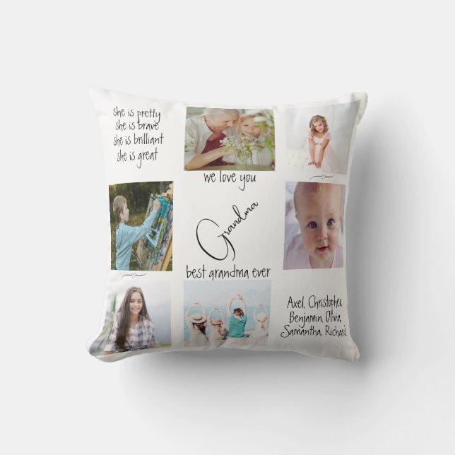 Modern Photo Collage Modern We Love You Grandma Throw Pillow (Front)