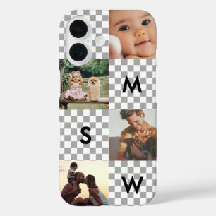 Modern Photo Collage Monogram Checkerboard iPhone 16 Case