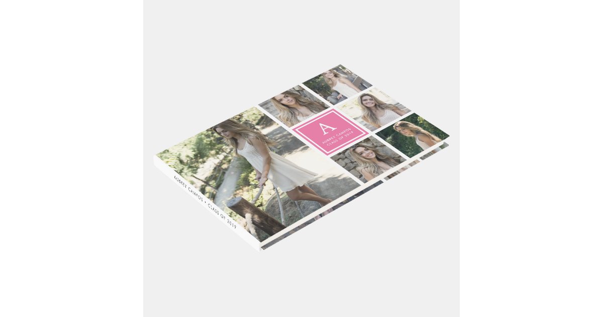 Modern Photo Collage & Monogram Graduation Guest Book