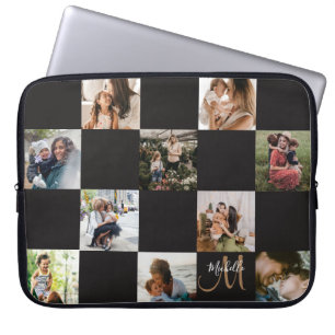 Modern Photo Collage & Monogram Laptop Sleeve