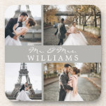 Modern Photo Collage Monogram Newlyweds Grey Beverage Coaster<br><div class="desc">Celebrate your recent marriage with this 4 photo,  monogrammed design.</div>