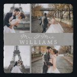 Modern Photo Collage Monogram Newlyweds Grey Trivet<br><div class="desc">Celebrate your recent marriage with this 4 photo,  monogrammed design.</div>