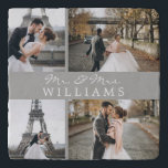 Modern Photo Collage Monogram Newlyweds Grey Trivet<br><div class="desc">Celebrate your recent marriage with this 4 photo,  monogrammed design.</div>