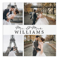 Modern Photo Collage Monogram Newlyweds White