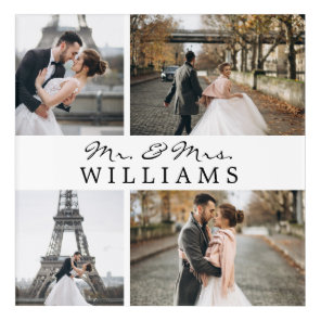Modern Photo Collage Monogram Newlyweds White Acrylic Print