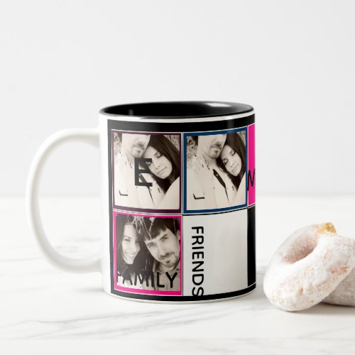 Modern Photo Collage Mug Monogram Pink Black