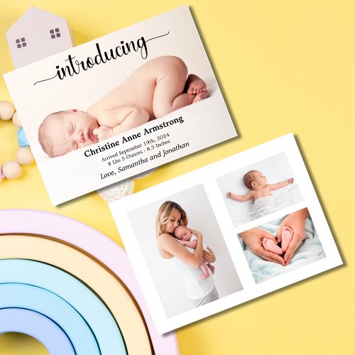 Modern Photo Collage Name Birth Announcement Card
