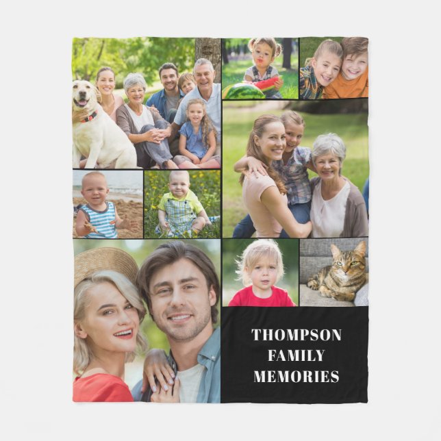 Modern Photo Collage Name Fleece Blanket (Front)