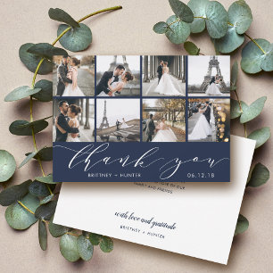 Modern Photo Collage Navy Blue Thank You Card