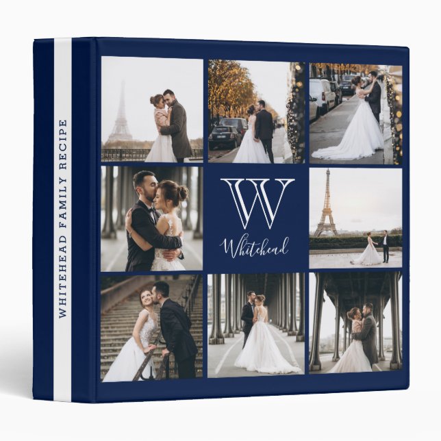 Modern Photo Collage Navy Recipe 3 Ring Binder (Front/Spine)