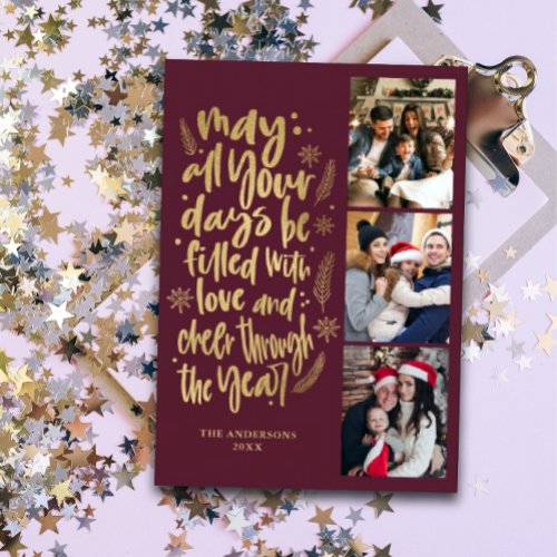 Modern Photo Collage New Year Script Holiday Card