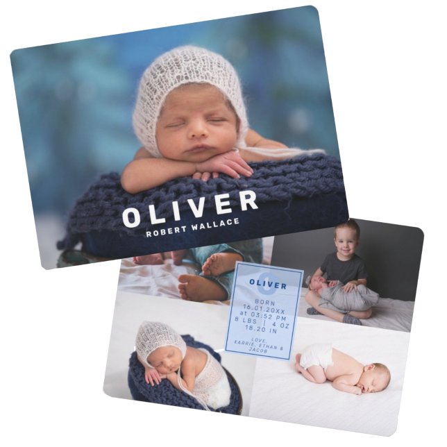 Modern Photo Collage Newborn Baby Boy Birth  Announcement (Creator Uploaded)
