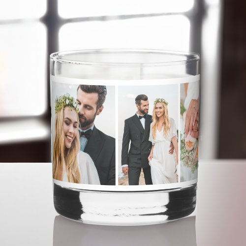 Modern Photo Collage Newlywed Wedding Keepsake Whiskey Glass