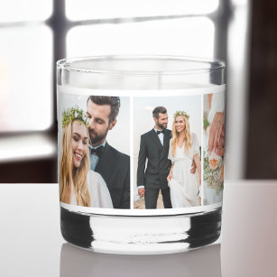 Modern Photo Collage Newlywed Wedding Keepsake Whiskey Glass