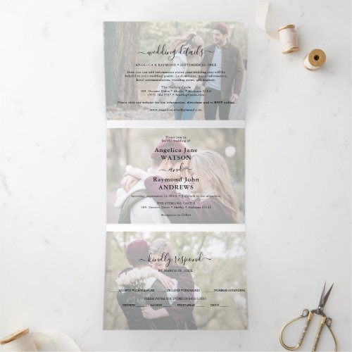 Modern Photo Collage Overlay 3 in 1 Wedding Tri_Fold Invitation