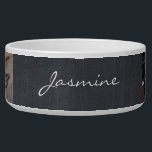 Modern Photo Collage Pattern Chalkboard Bowl<br><div class="desc">Personalize your pet bowl with their name and 3 photos of them and they are repeated on the other side.</div>