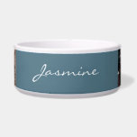 Modern Photo Collage Pattern Teal Blue<br><div class="desc">Personalize your pet bowl with their name and 3 photos of them and they are repeated on the other side.</div>