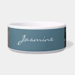 Modern Photo Collage Pattern Teal Blue Bowl<br><div class="desc">Personalize your pet bowl with their name and 3 photos of them and they are repeated on the other side.</div>