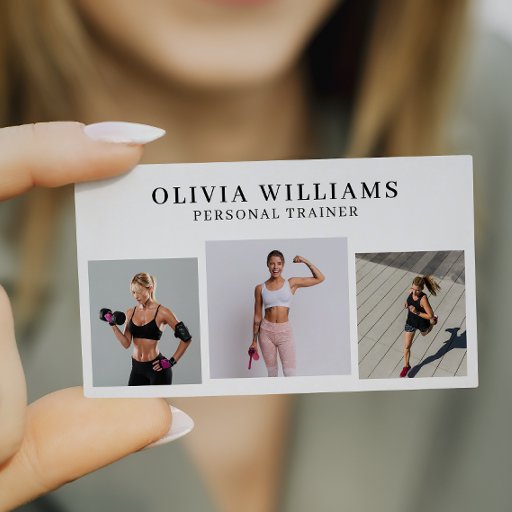 Customizable Modern Photo Collage Personal Trainer Fitness   Business Card