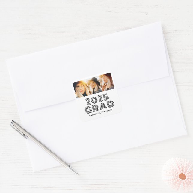 Modern Photo Collage Personalized 2025 Graduation  Square Sticker (Envelope)