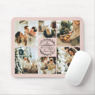 Modern Photo Collage Personalized Blush Pink Mouse Pad
