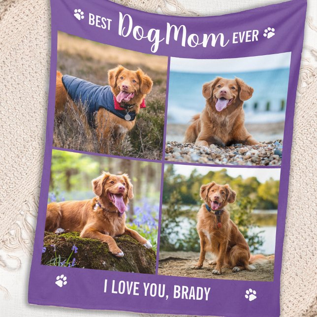 Modern Photo Collage Personalized DOG MOM Pictures Fleece Blanket (Creator Uploaded)