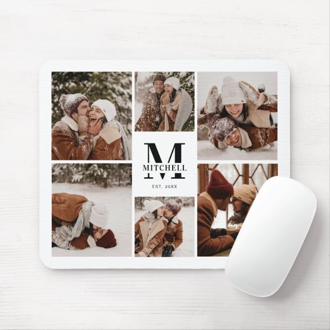 Modern Photo Collage Personalized Monogram Gift Mouse Pad (With Mouse)