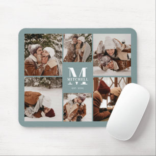 Modern Photo Collage Personalized Monogram Green Mouse Pad