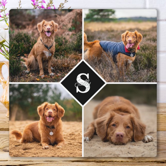 Modern Photo Collage Personalized Monogram Pet Dog Plaque (Creator Uploaded)
