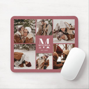 Modern Photo Collage Personalized Monogram Pink Mouse Pad