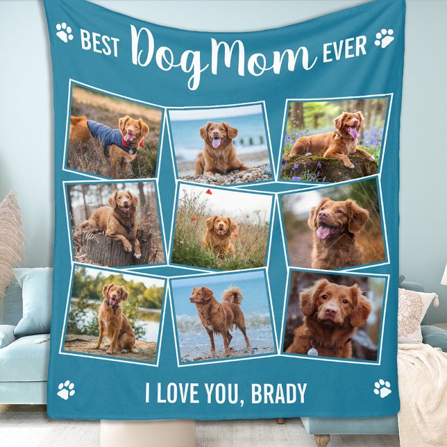 Modern Photo Collage Pet Personalized Dog Mom Fleece Blanket (Creator Uploaded)