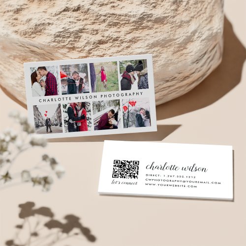 Modern Photo Collage  Photographer QR Code Business Card