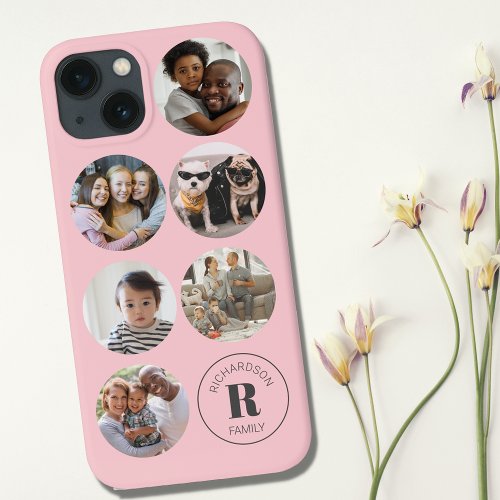 Modern Photo Collage Pink Initial Family  iPhone 13 Case