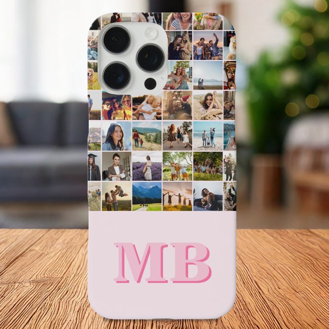Modern Photo Collage Pink Initial Monogram Case-Mate iPhone Case (Creator Uploaded)