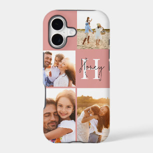 Modern photo collage pink initial monogram iPhone 17 case