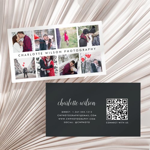 Modern Photo Collage QR Code Photographer Business Card