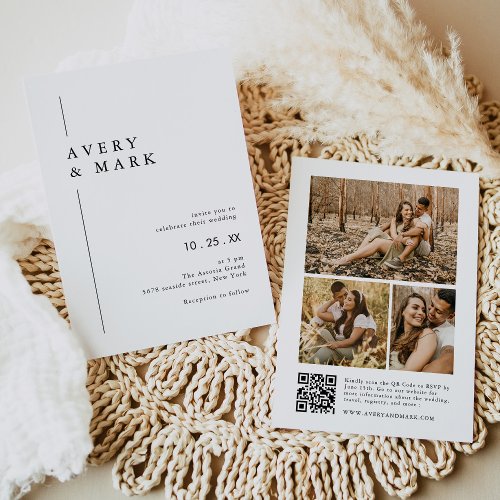 Modern Photo Collage QR Code Wedding Invitation