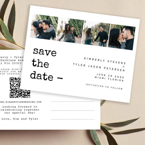 Modern photo collage QR CODE wedding save the date Announcement Postcard