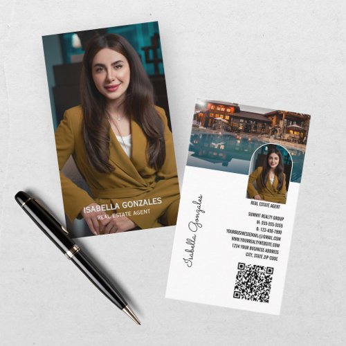 Modern Photo Collage Real Estate Agent QR Code Business Card