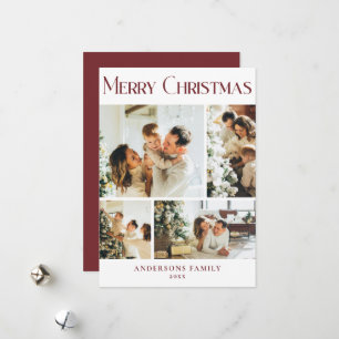 Modern Photo Collage Red Christmas Holiday Card