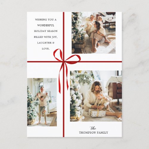 Modern Photo Collage Red Gift Box Ribbon Christmas Holiday Postcard