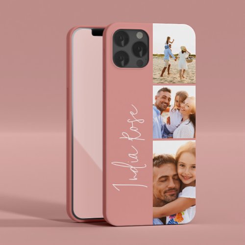 Modern photo collage rose pink initial monogram iPhone 13 case